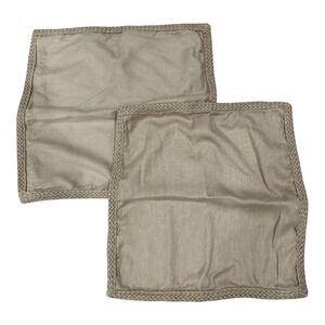 2 Pottery Barn Natural Tan Jute Pillow Covers Braided 20x20 Boho Coastal Luxury